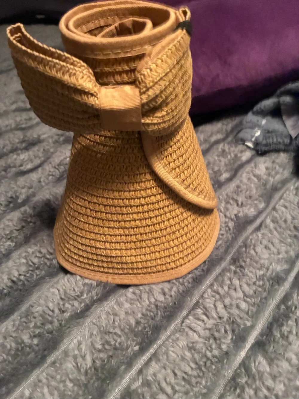 Women's Straw Visor Hat with Bow - Mustard